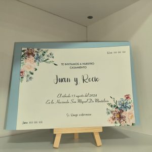 Tarjeta elegante de boda con detalles florales Azule